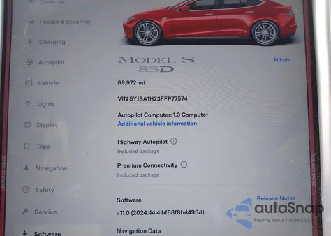 2015 Tesla Model S 70D/85D/P85D from USA, damaged, VIN 5YJSA1H23FFP77574